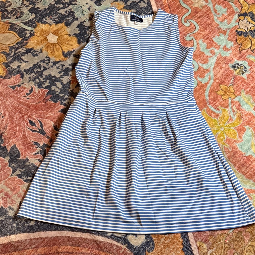Elegant Blue and White Striped Dress